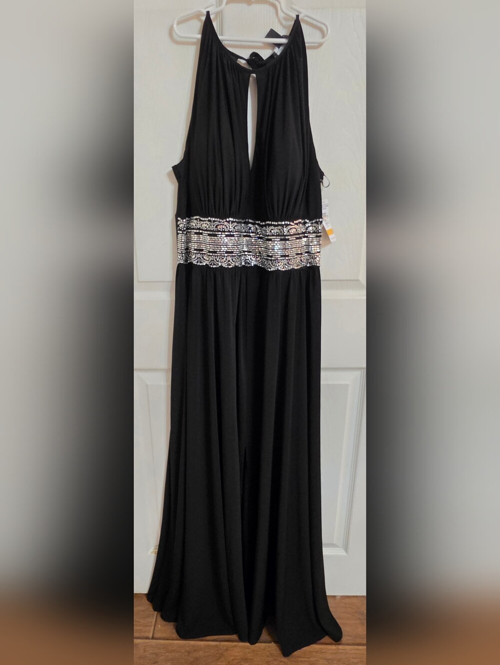 R&M Richards Black Strapless Evening Dress with Sequin Waistband
